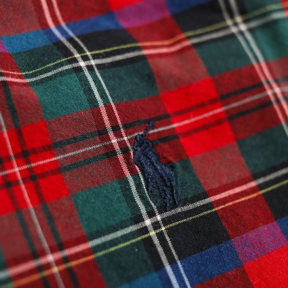Ralph Lauren Tartan Plaid Button Down Shirt Kids Size 6 Red Blue Green LS Preppy